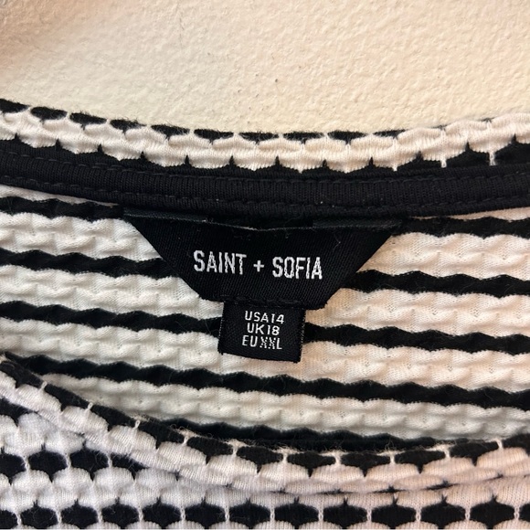 Saint + Sofia white/black short sleeve crew neck knit top size 14 - Picture 2 of 7